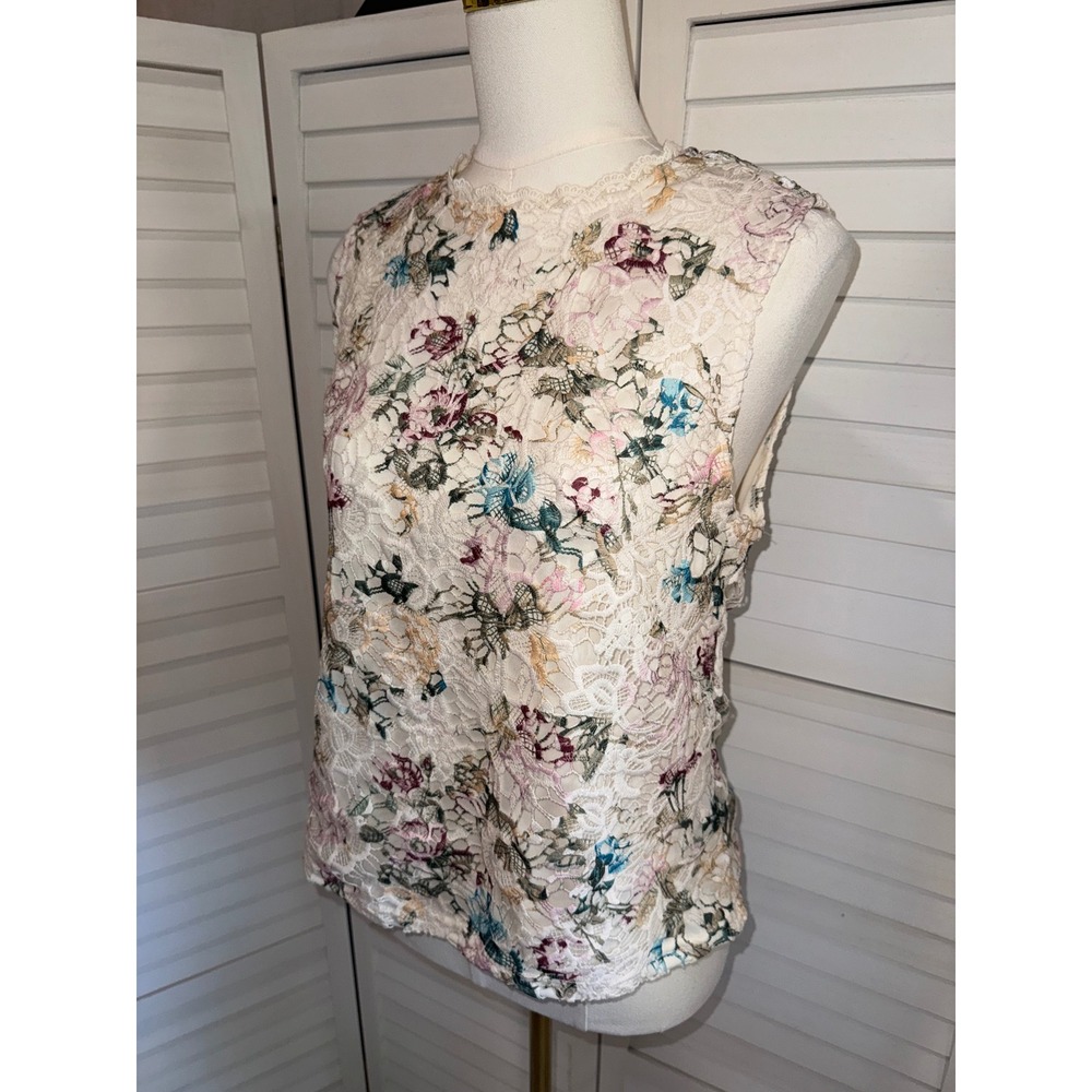Nanette Lepore Floral Lace Top Womens Ivory Sleeveless Back Zip Shell Size M - Picture 4 of 7